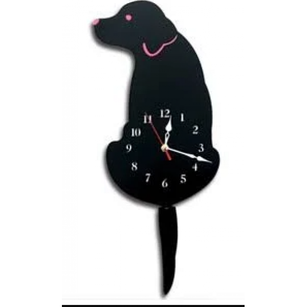 Hermoso Salıncak Kuyruklu 3D Köpek Akrilik Duvar Saati - Dahil Değildir (Siyah) (Yurt Dışından)